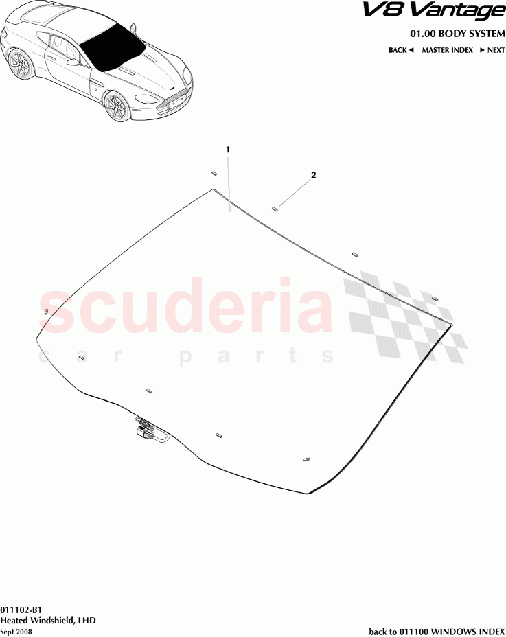 Heated Windshield (LHD) of Aston Martin Aston Martin V8 Vantage