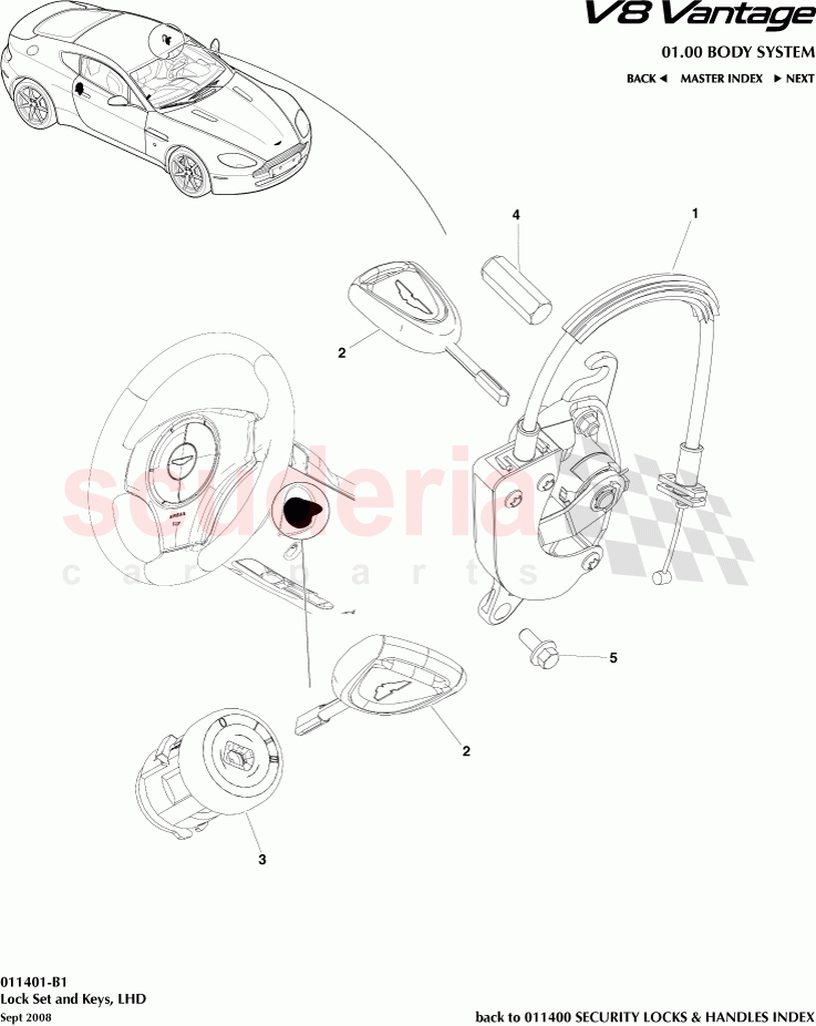 Lock Set and Keys (LHD) of Aston Martin Aston Martin V8 Vantage