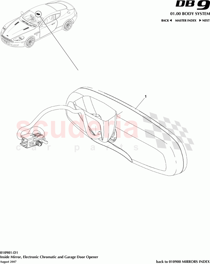 Inside Mirror, Electronic Chromatic and Garage Door Opener of Aston Martin Aston Martin DB9 (2004-2012)