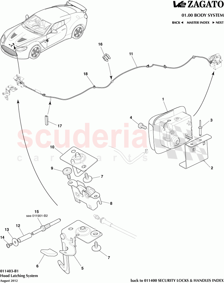 Hood Latching System of Aston Martin Aston Martin V12 Zagato