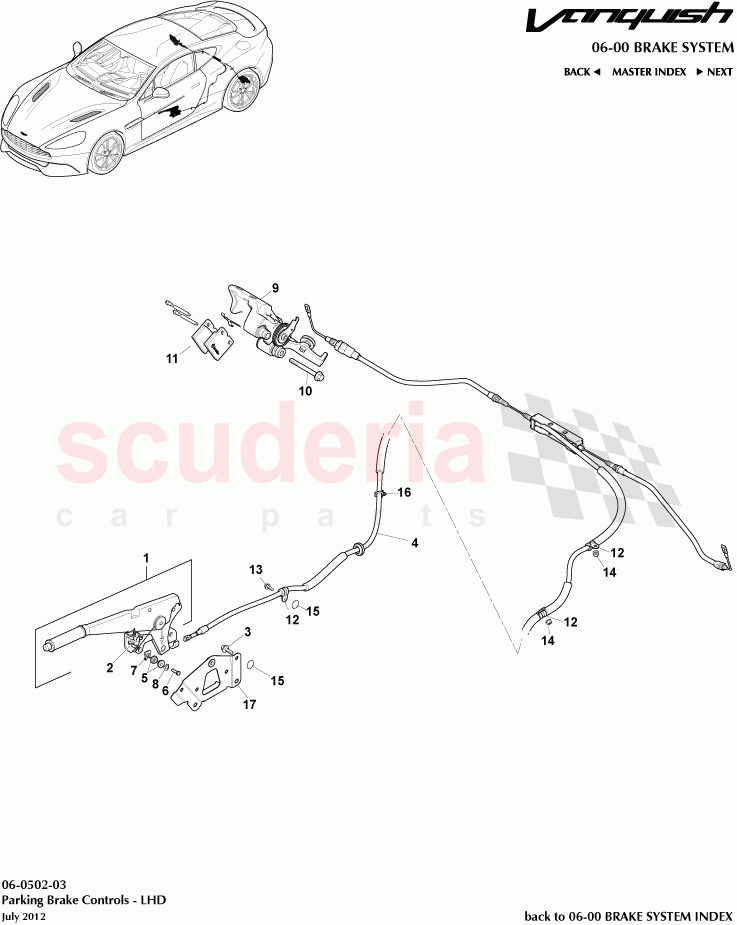 Parking Brake Controls - LHD of Aston Martin Aston Martin Vanquish (2012+)