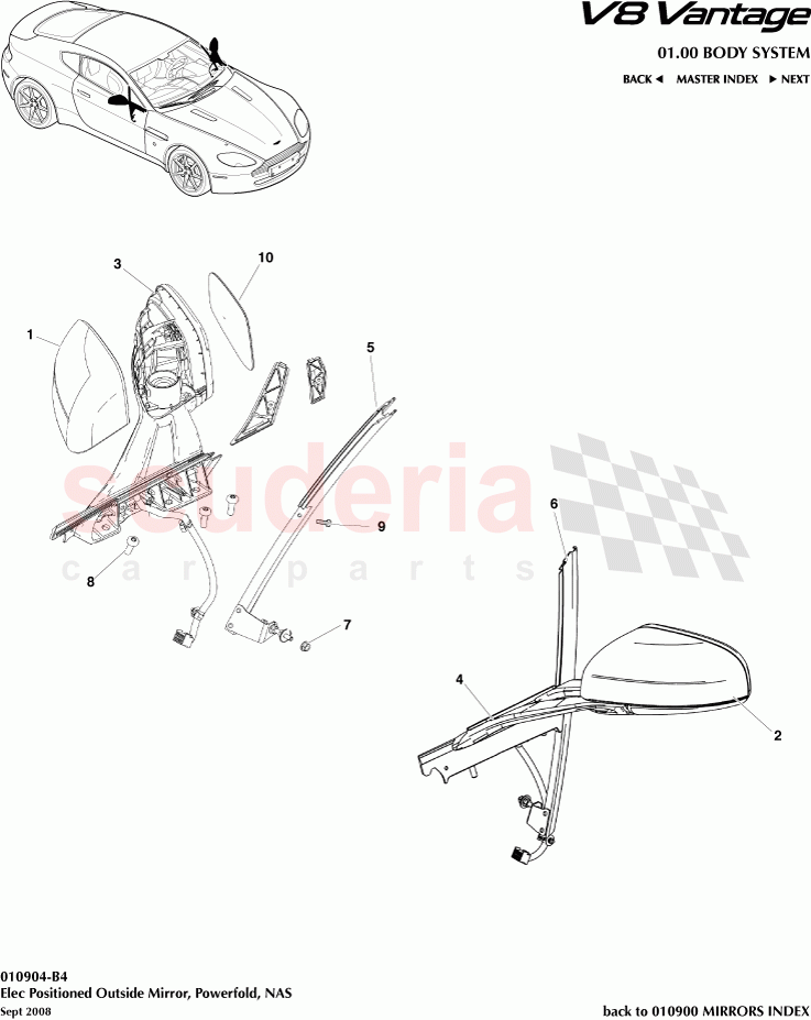 Elec Positioned Outside Mirror, Powerfold, NAS of Aston Martin Aston Martin V8 Vantage