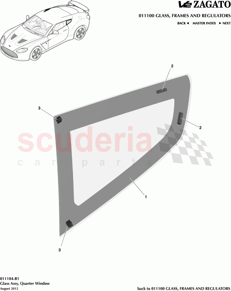 Glass Assembly, Quarter Window of Aston Martin Aston Martin V12 Zagato