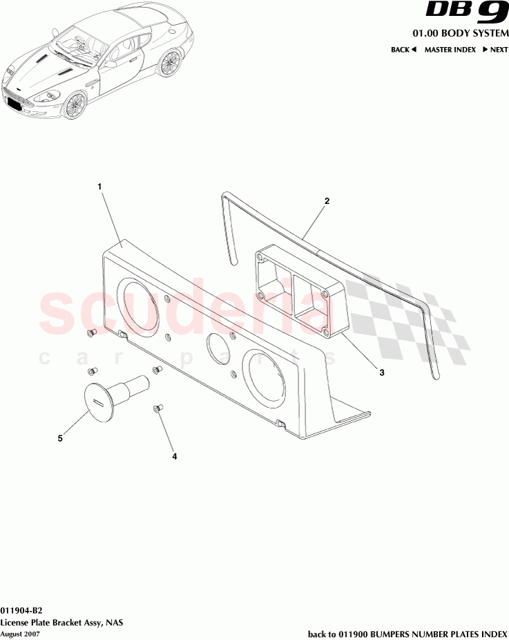 License Plate Bracket Assembly, NAS of Aston Martin Aston Martin DB9 (2004-2012)