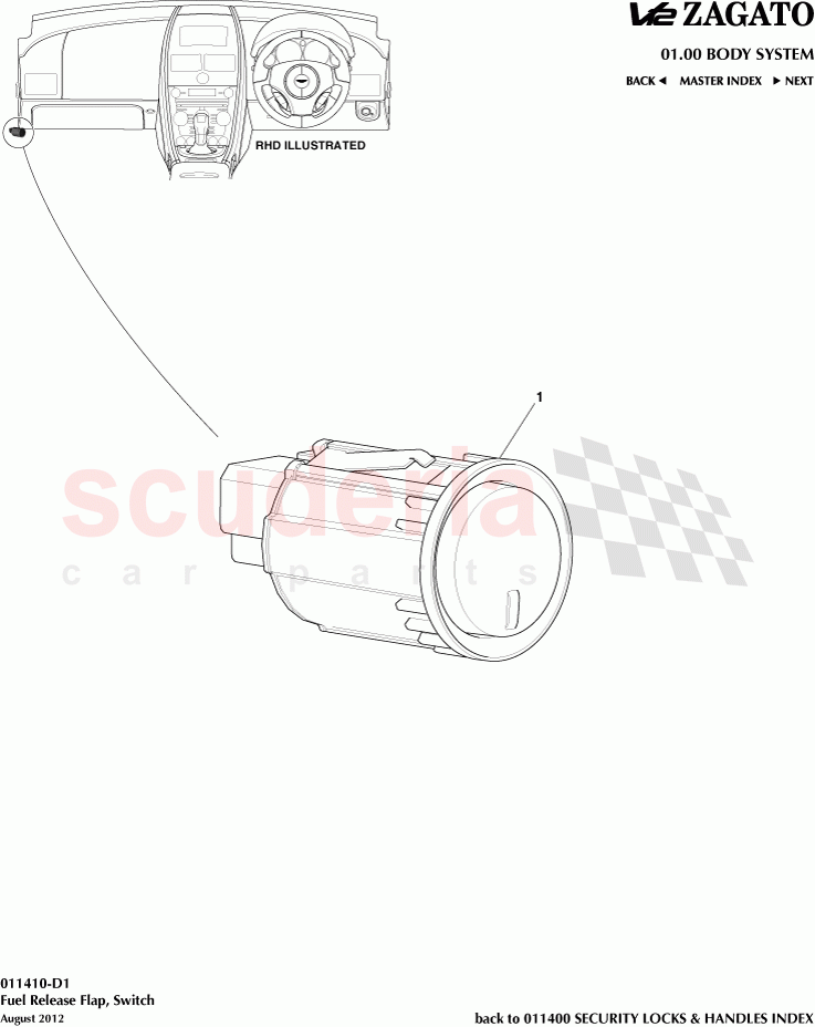 Fuel Release Flap, Switch of Aston Martin Aston Martin V12 Zagato