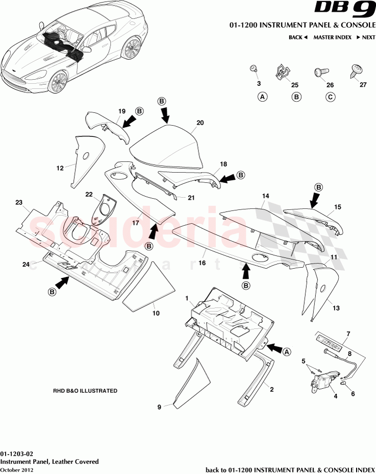 Instrument Panel, Leather Covered of Aston Martin Aston Martin DB9 (2013-2016)