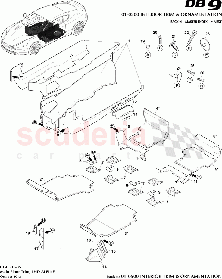 Main Floor Trim, LHD ALPINE of Aston Martin Aston Martin DB9 (2013-2016)