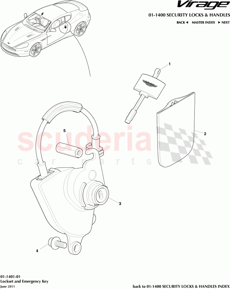 Lockset and Emergency Key of Aston Martin Aston Martin Virage