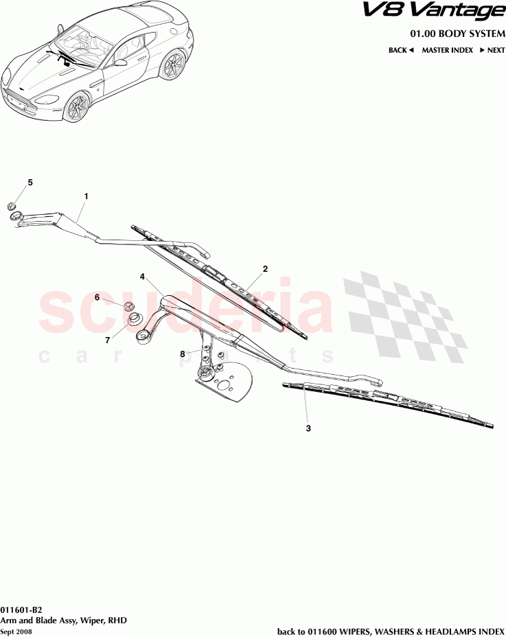 Wiper Arm and Blade Assembly (RHD) of Aston Martin Aston Martin V8 Vantage