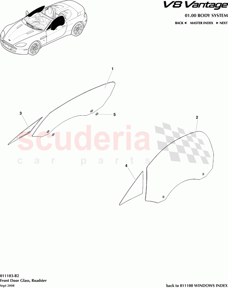 Front Door Glass (Roadster) of Aston Martin Aston Martin V8 Vantage