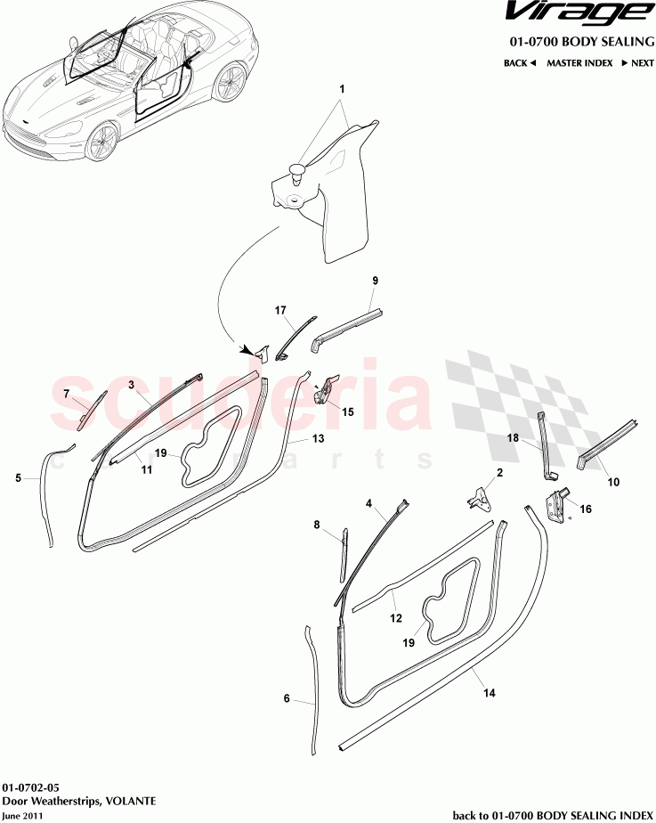 Door Weatherstrips (Volante) of Aston Martin Aston Martin Virage