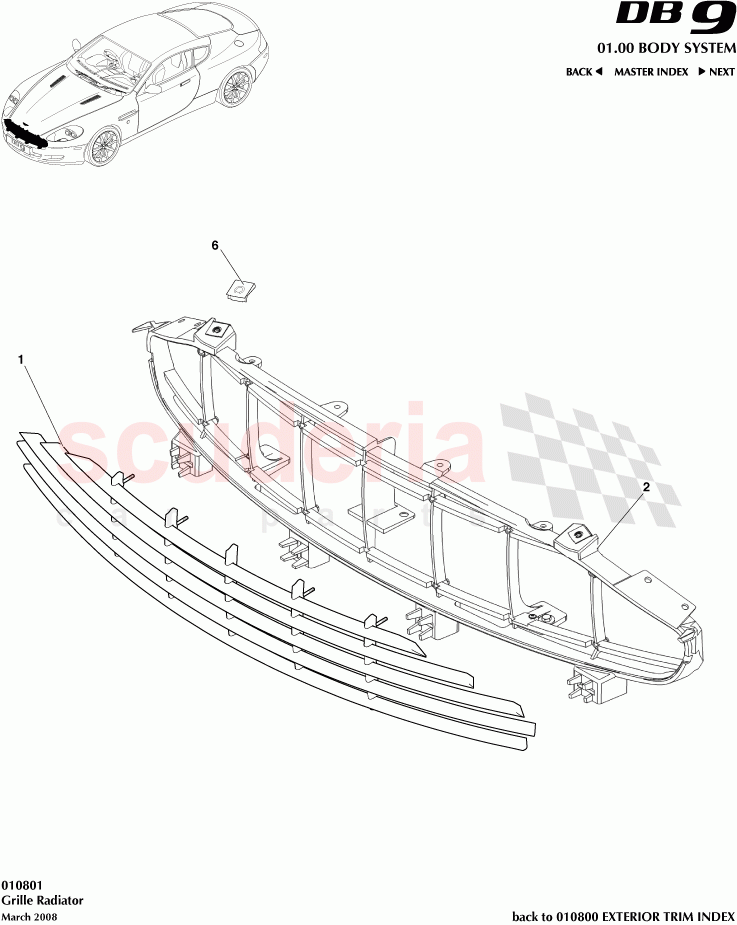 Grille Radiator of Aston Martin Aston Martin DB9 (2004-2012)