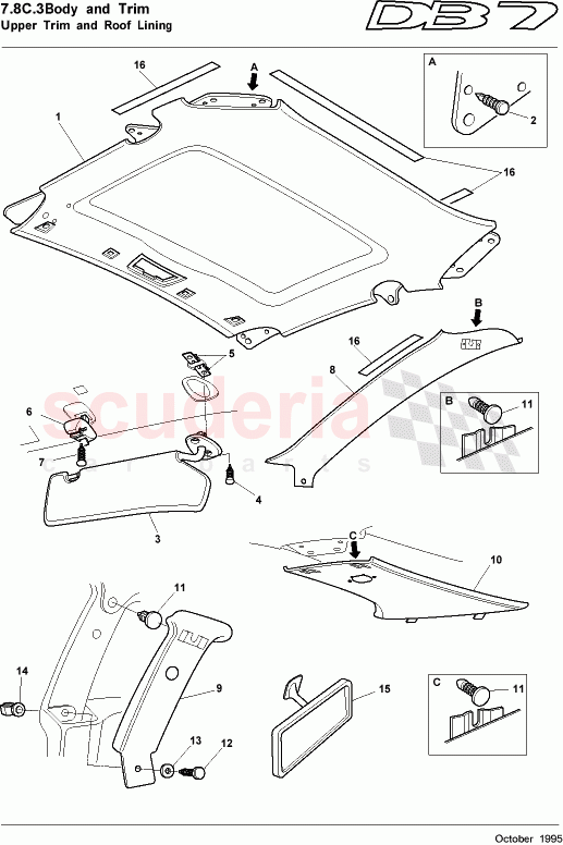 Upper Trim and Roof Lining of Aston Martin Aston Martin DB7 (1995)