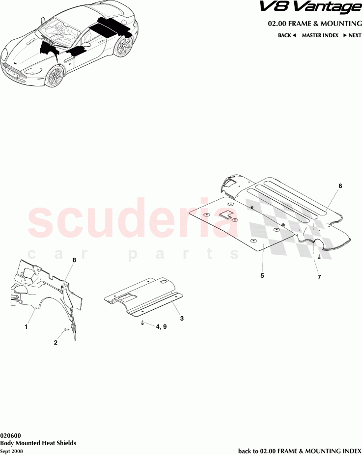 Body Mounted Heat Shields of Aston Martin Aston Martin V8 Vantage
