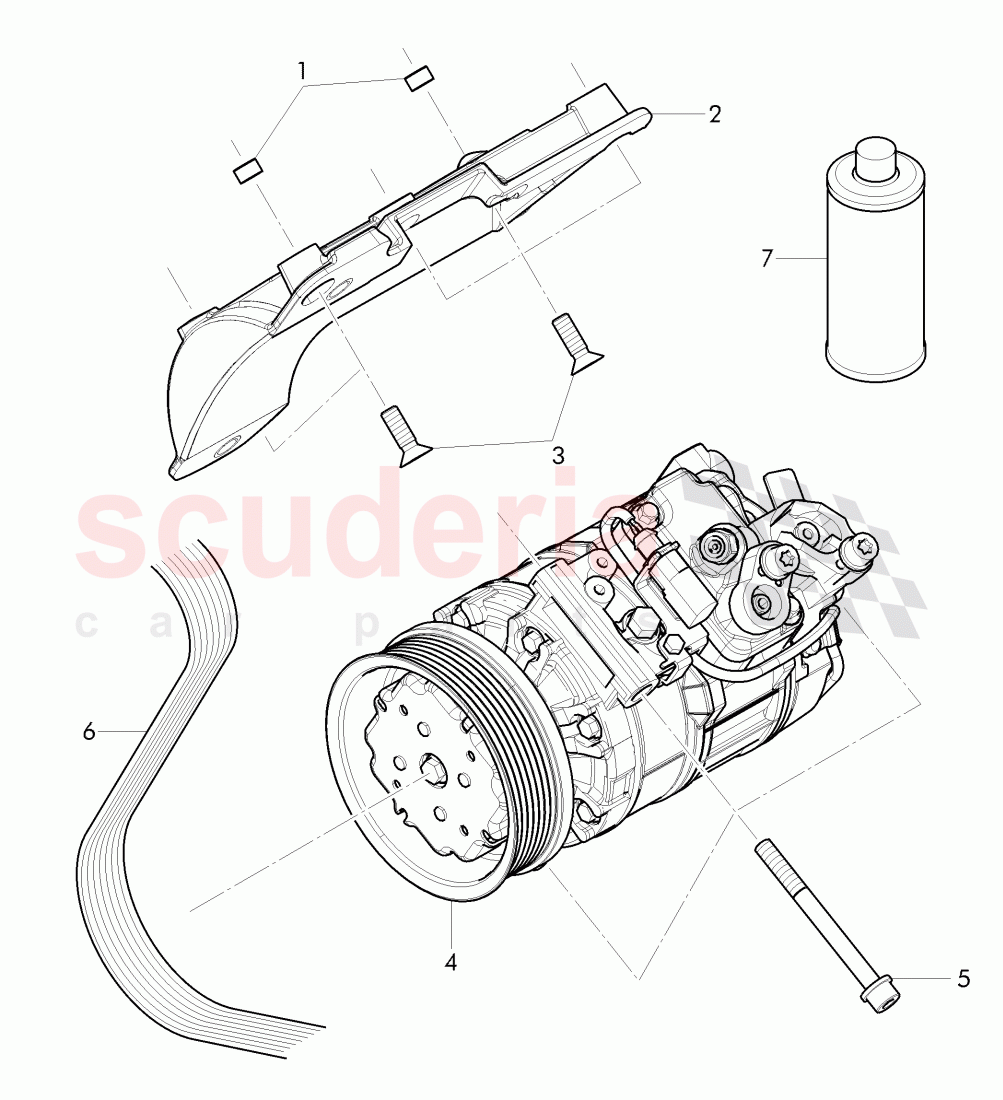 air conditioner compressor, compressor brackets, D - MJ 2017>> of Bentley Bentley Continental Flying Spur (2013+)