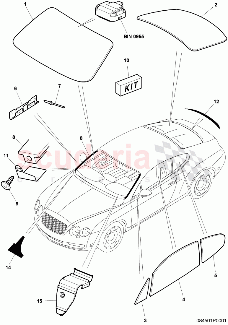 window glasses of Bentley Bentley Continental GT (2003-2010)