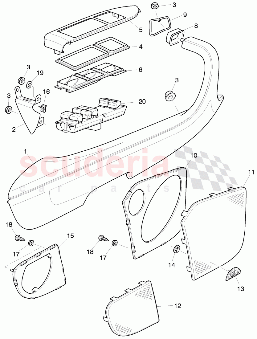 armrest for door trim panel, trim for switch, loudspeaker grille, D - MJ 2009>> of Bentley Bentley Continental GTC (2006-2010)