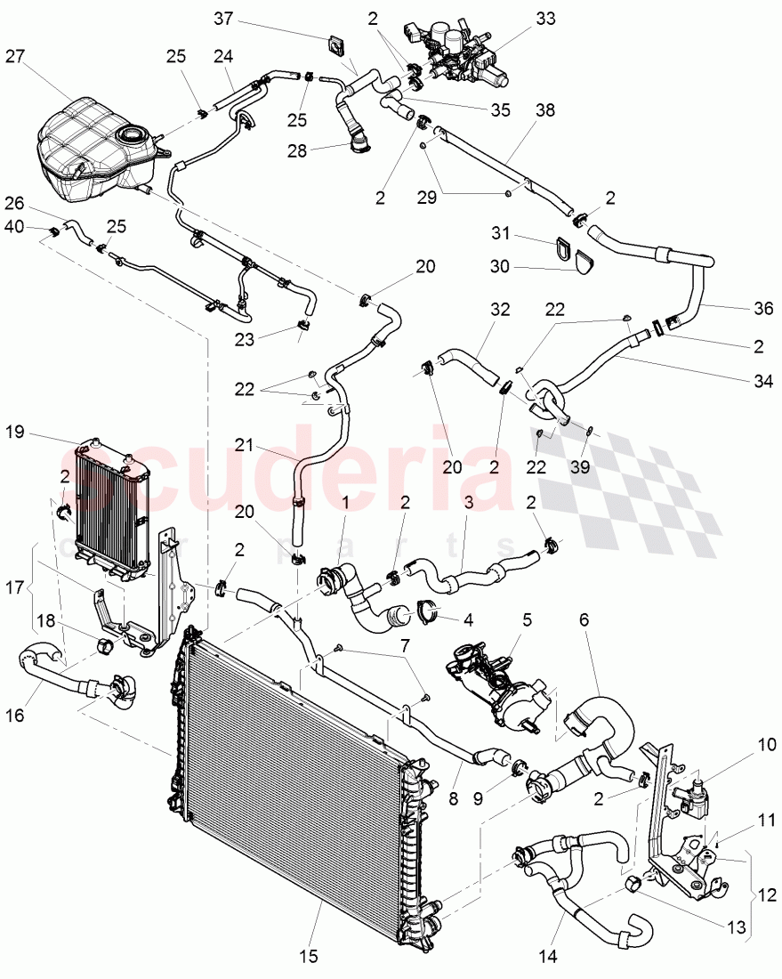 Coolant hoses and pipes, Engine bay, F >> 3W-D-099 999, F >> ZA-D-099 999, F 3W-E-082 780>> 3W-E-096 907, F ZA-E-082 780>> ZA-E-096 907 of Bentley Bentley Continental GTC (2011+)