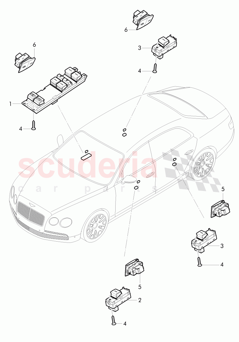 switches in door trim panel of Bentley Bentley Continental Flying Spur (2013+)