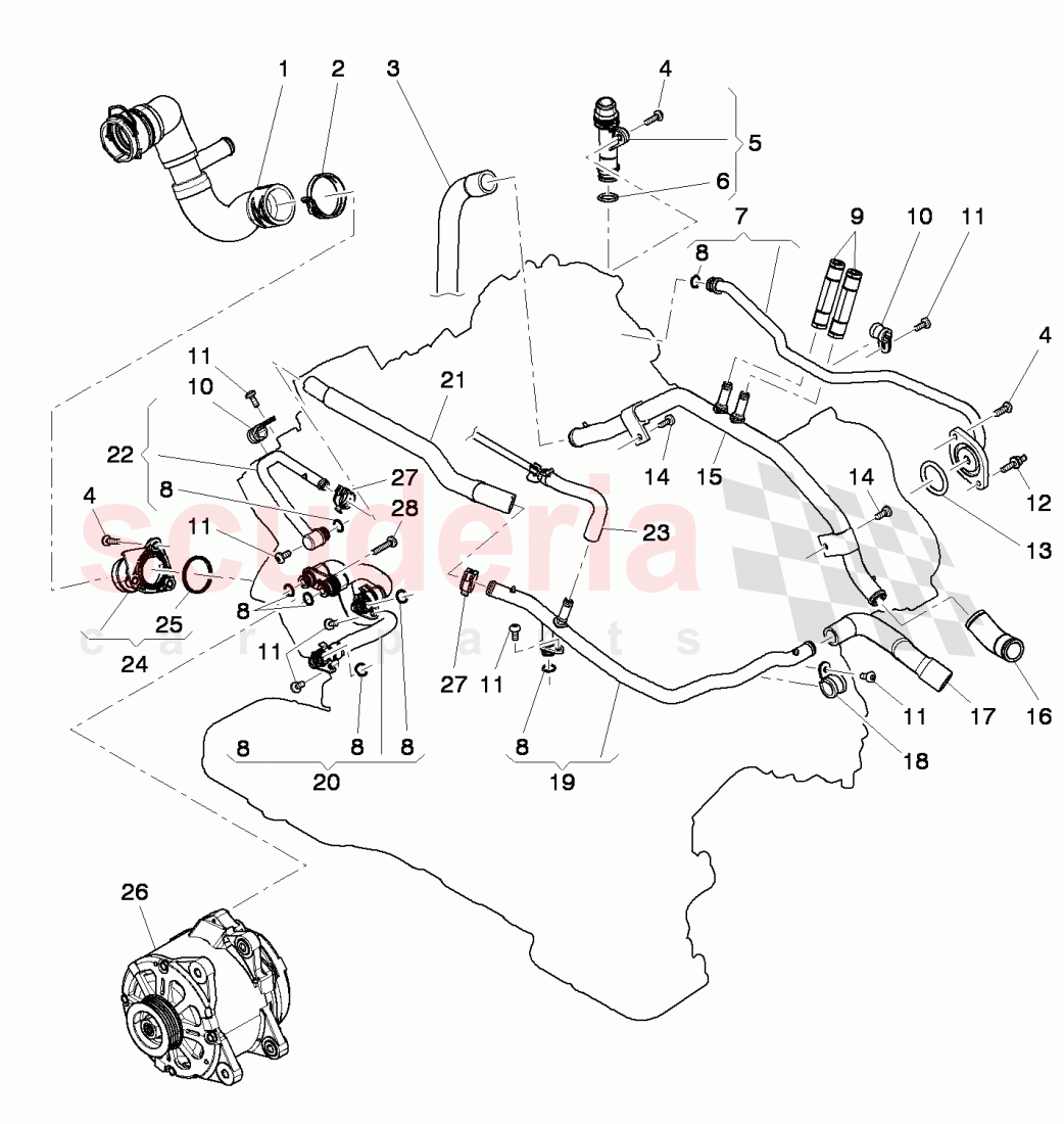 Coolant hoses and pipes, engine, D >> - MJ 2014 of Bentley Bentley Continental GTC (2011+)