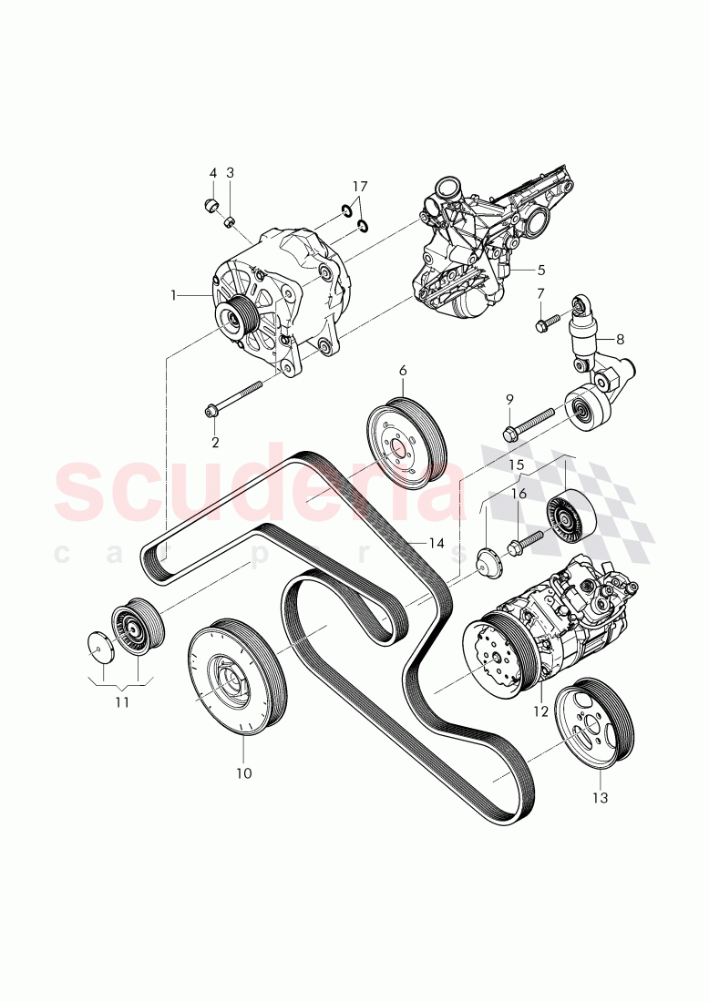 Alternator, connecting and mounting parts, for alternator, v-ribbed belt, tensioning lever with relay, roller of Bentley Bentley Continental Supersports Convertible (2017+)