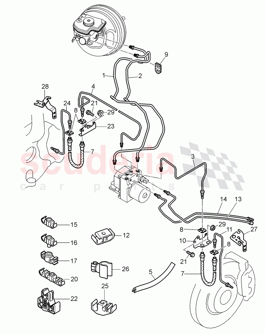 brake line, brake hose, F 3W-4-020 001>> 3W-8-052 845 of Bentley Bentley Continental GT (2003-2010)