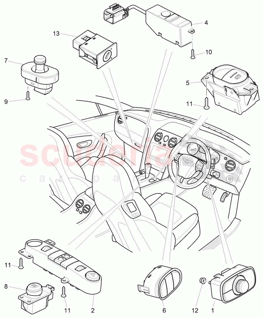 switches in dashboard, switches in console, F 3W-D-082 509>>, F ZA-D-082 509>>, D >> - MJ 2013 of Bentley Bentley Continental GTC (2011+)