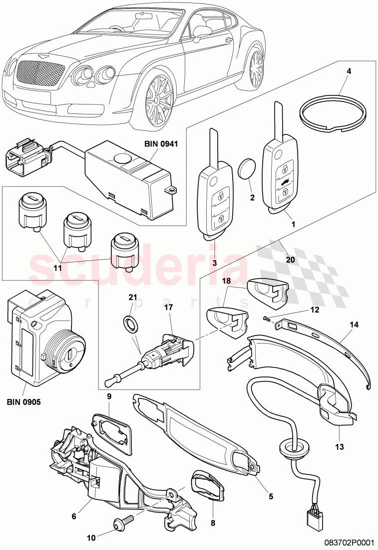 door handle, outer, key, lock cylinder sets, F >> 3W-7-049 991 of Bentley Bentley Continental GTC (2006-2010)