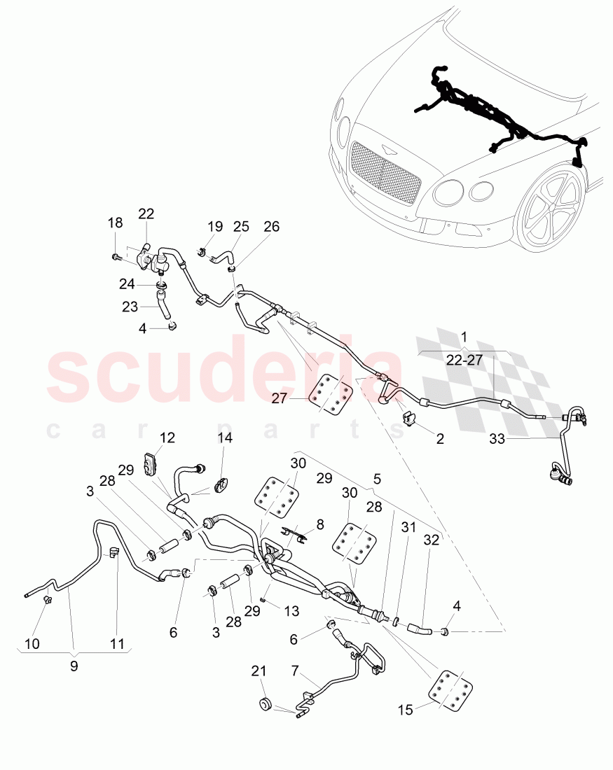 vacuum hoses for brake servo, vacuum hoses with connecting parts, F 3W-8-052 846>>, F ZA-A-062 461>> of Bentley Bentley Continental GT (2003-2010)