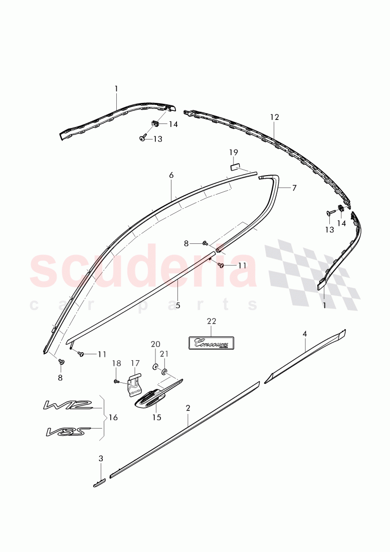 trim for door window frame, trim strip for fender and door, D - MJ 2017>> of Bentley Bentley Continental GT (2011-2018)