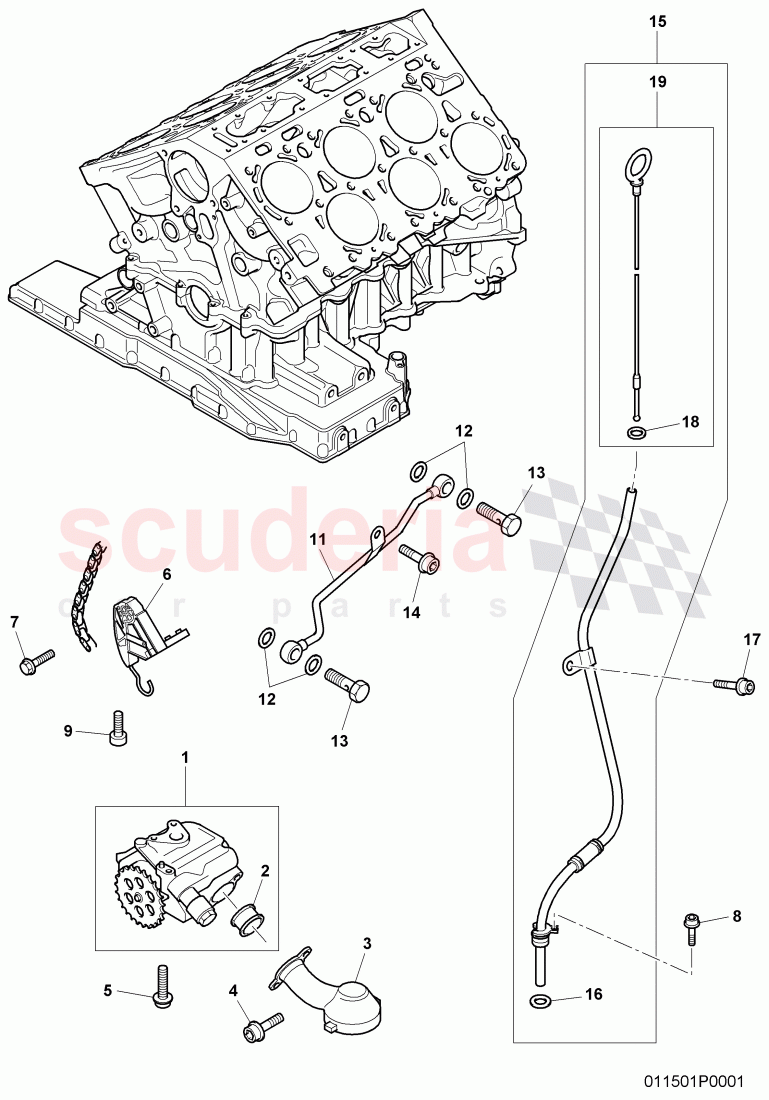 oil pump, tensioner - chain, oil dipstick with tube, oil pressure line, D >> - MJ 2005 of Bentley Bentley Continental GT (2003-2010)