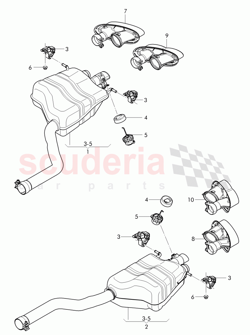 Exhaust muffler with exhaust flap, Exhaust pipe tips of Bentley Bentley Continental Flying Spur (2013+)