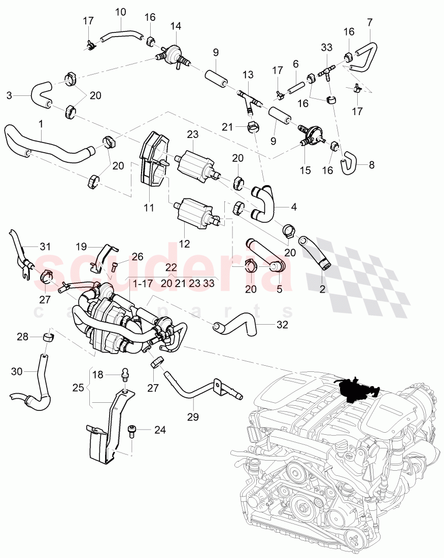 solenoid valve, vacuum hoses, (For turbocharger), D - MJ 2006>>, F >> 3W-8-052 845 of Bentley Bentley Continental GT (2003-2010)