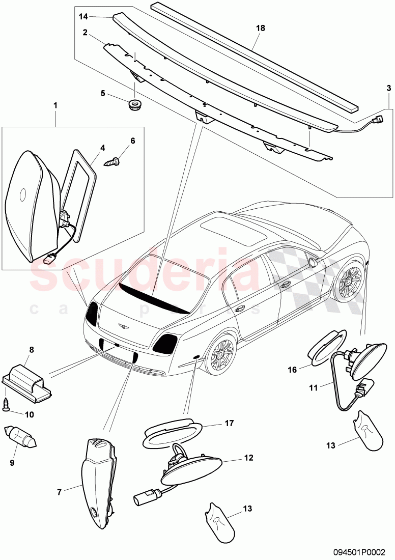 Side and Rear Lamps, F 3W-5-026 890>> 3W-7-050 975 of Bentley Bentley Continental Flying Spur (2006-2012)