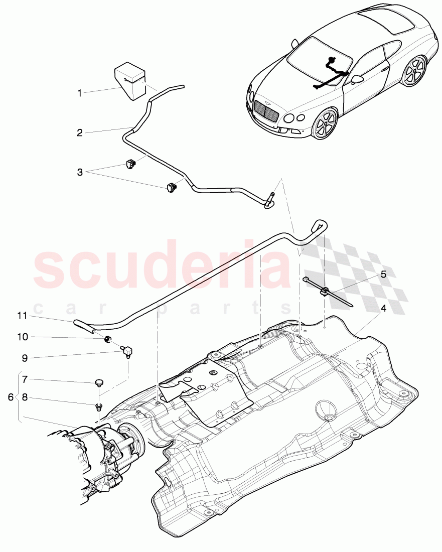 Breather line, for 6 speed automatic transm., F >> 3W-C-073 053, F >> ZA-C-073 053 of Bentley Bentley Continental GT (2011-2018)