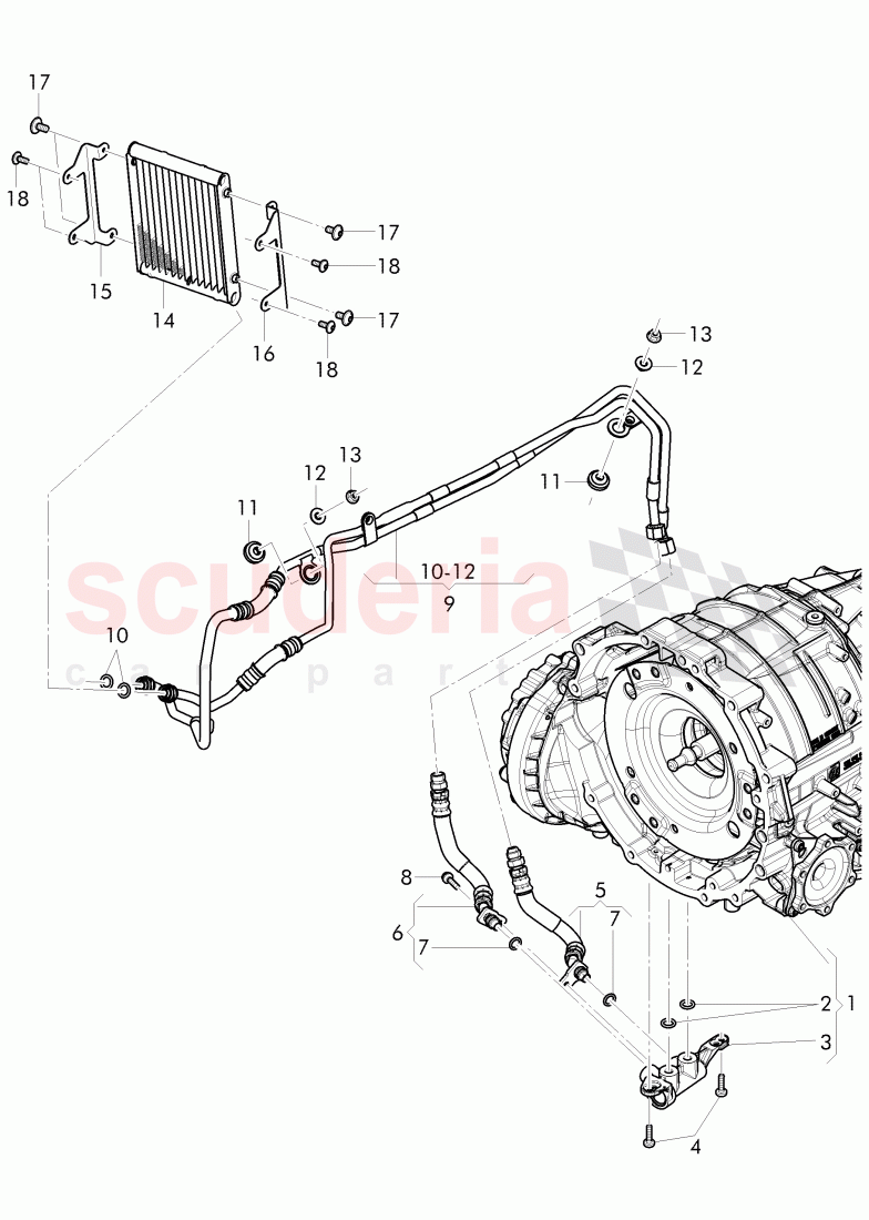 Gear oil cooler, oil pressure line, for front axle differential, for 8-speed automatic gearbox of Bentley Bentley Continental Flying Spur (2013+)