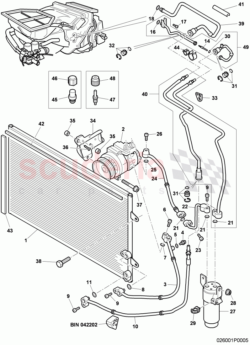 air conditioner compressor, air condtioner condenser, refrigerant circuit, Engine bay, F 3W-8-053 518>>, D >> - MJ 2008 of Bentley Bentley Continental Flying Spur (2006-2012)