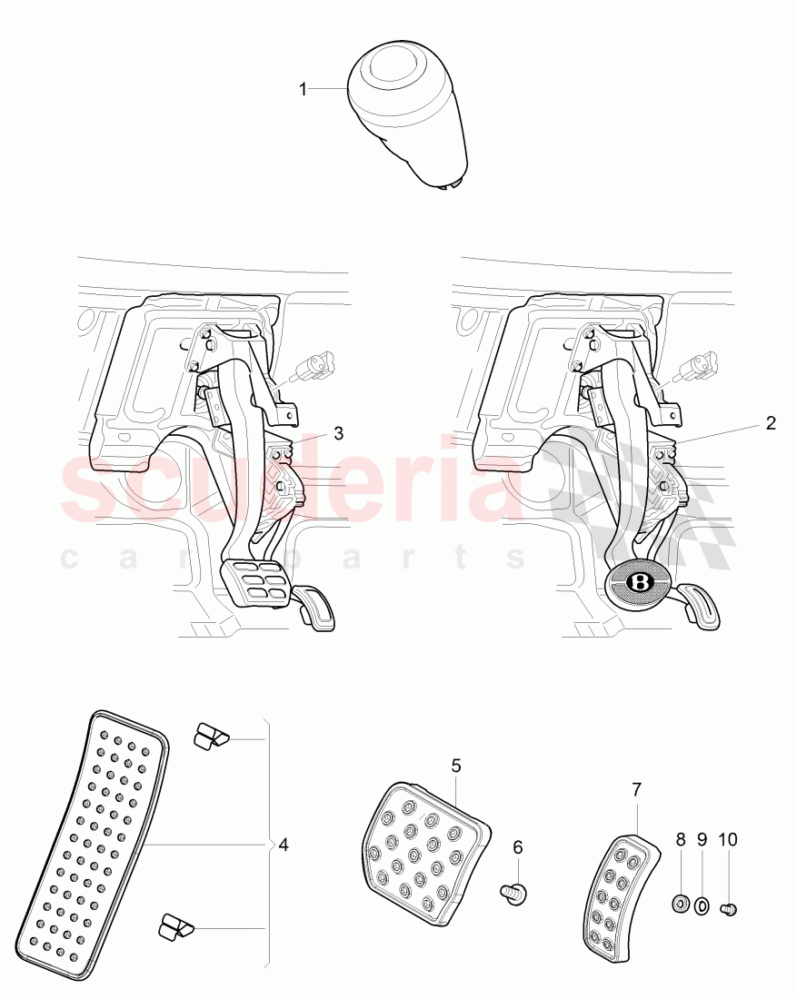 Original Accessories, gearshift knob, Pedals of Bentley Bentley Continental Flying Spur (2006-2012)