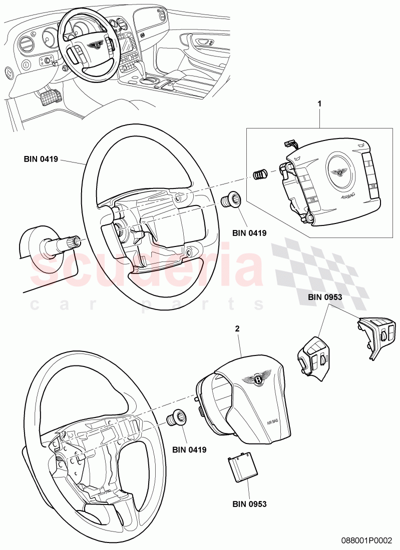 airbag unit for steering wheel, D - MJ 2008>> of Bentley Bentley Continental GT (2003-2010)