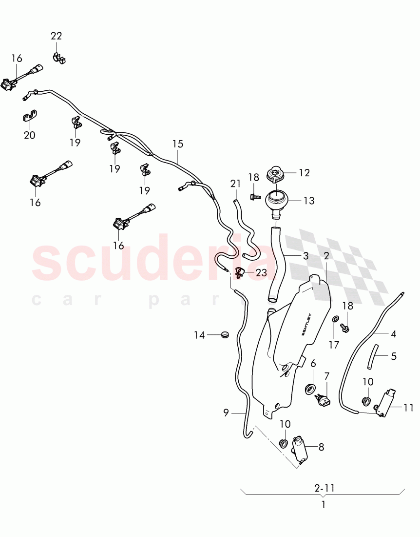 windshield washer unit, D - MJ 2016>> of Bentley Bentley Continental GT (2011-2018)