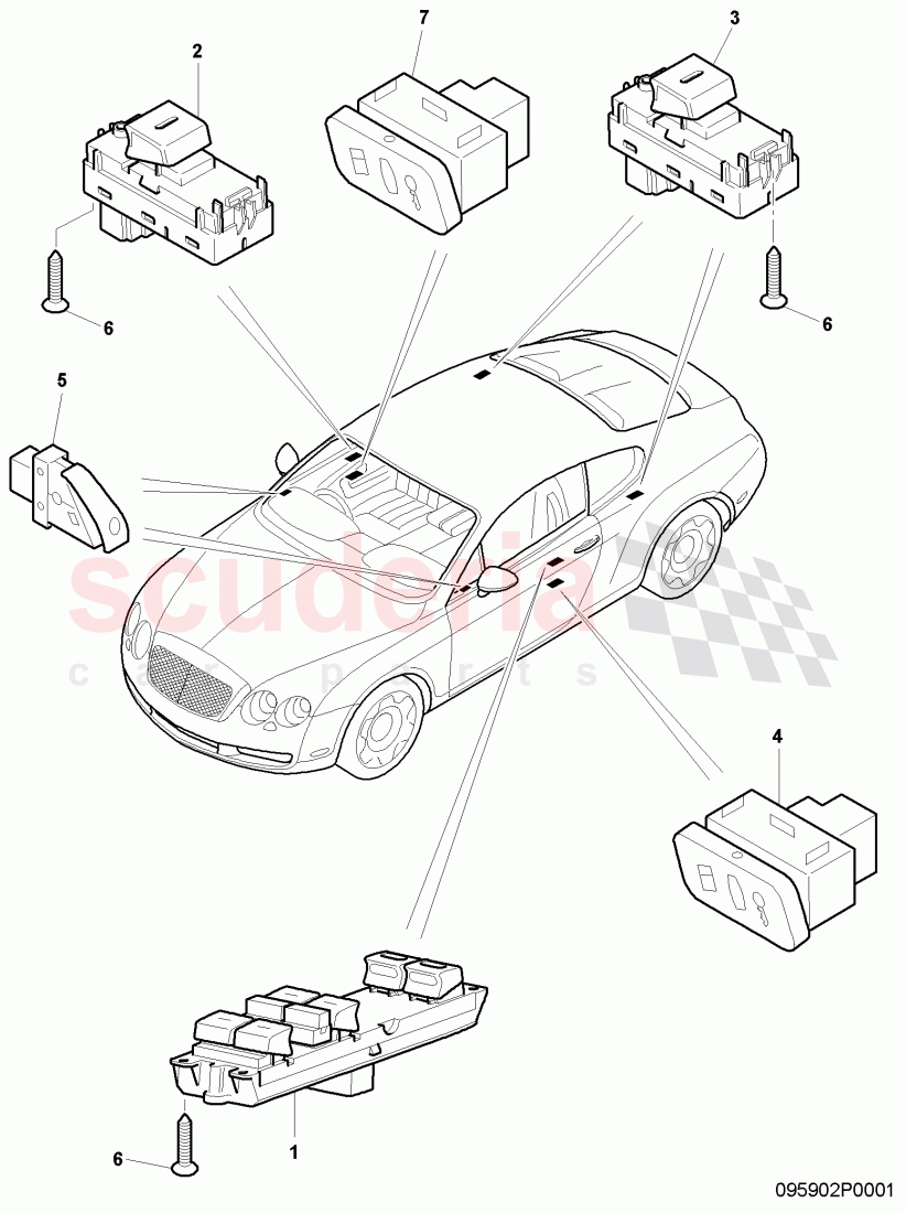 switches in door trim panel, F 3W-4-020 001>> 3W-5-030 420 of Bentley Bentley Continental GT (2003-2010)