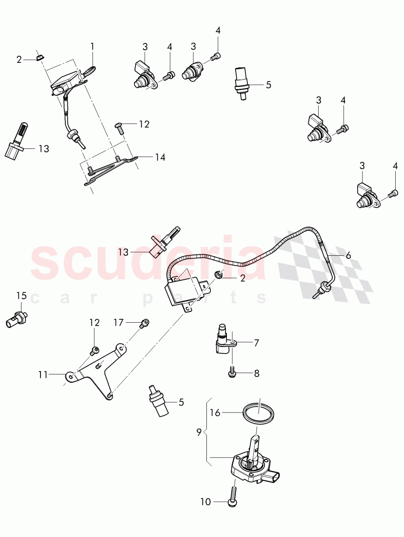 engine speed sensor (rpm), oil level sender, Coolant temperature sender, oil pressure gauge sender, emissions temperature sensor of Bentley Bentley Continental GTC (2011+)