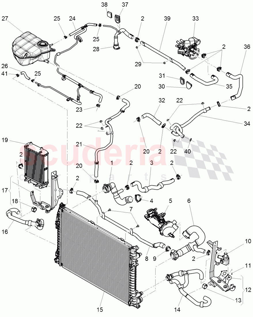 Coolant hoses and pipes, Engine bay, F >> 3W-D-099 999, F >> ZA-D-099 999, F 3W-E-082 780>> 3W-E-096 907, F ZA-E-082 780>> ZA-E-096 907 of Bentley Bentley Continental GTC (2011+)