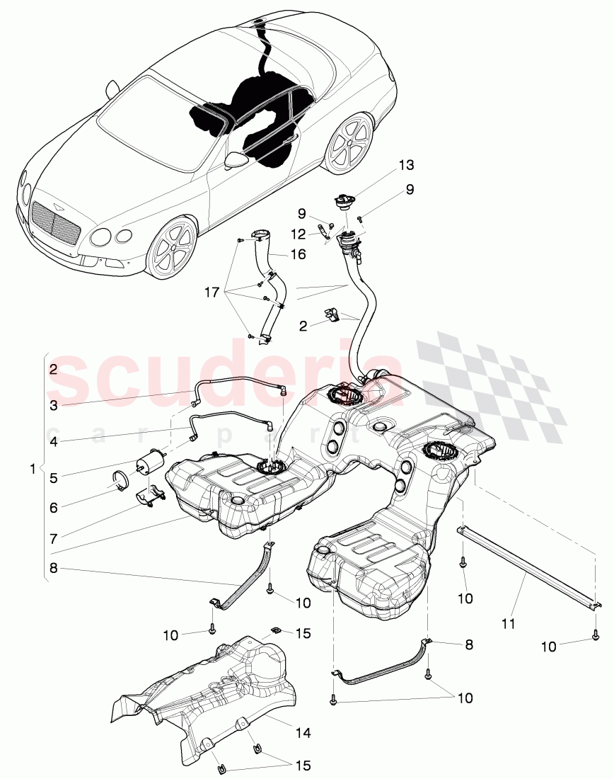 fuel tank with pump fuel gauge, and connecting parts, fuel filter with pressure, regulator, fuel line, D >> - MJ 2014 of Bentley Bentley Continental GTC (2011+)