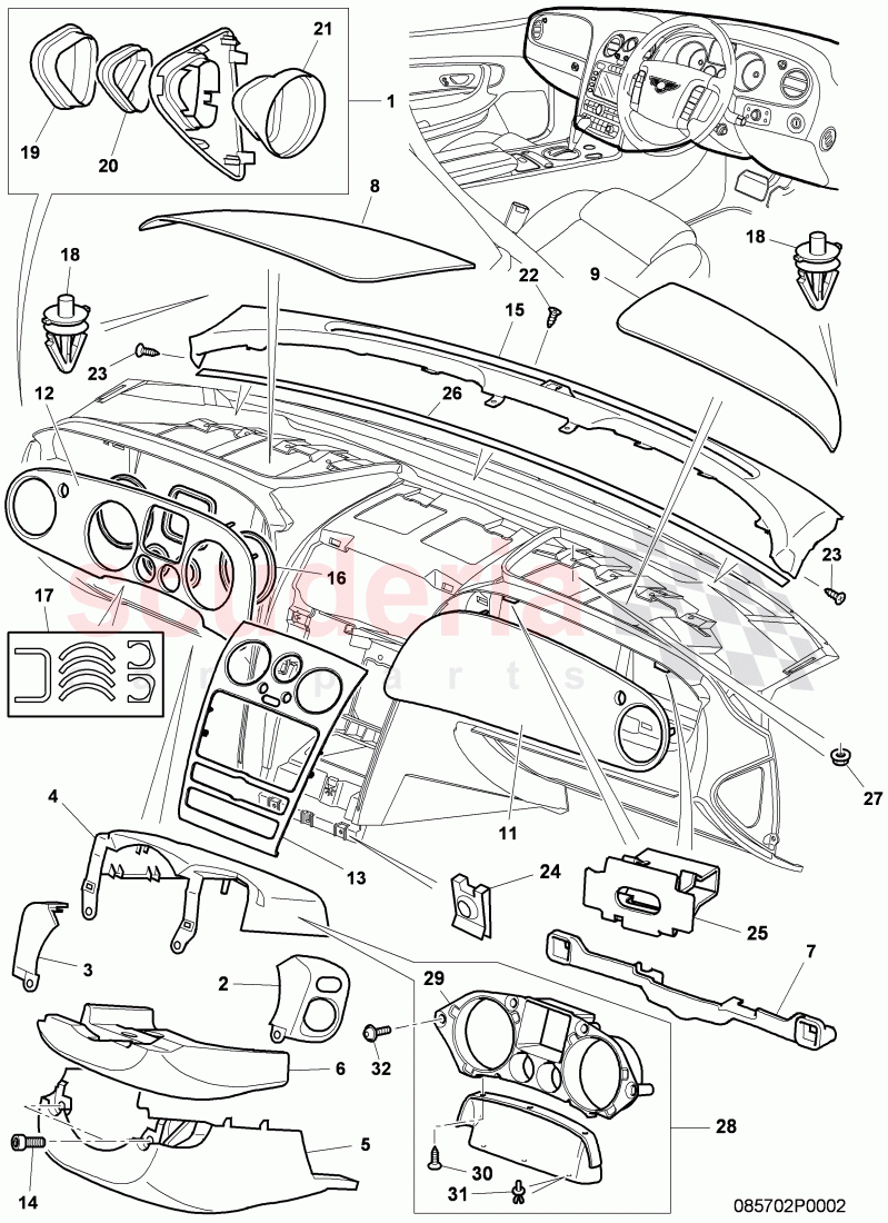 dashboard installation parts, D - MJ 2007>>, F >> 3W-7-045 346 of Bentley Bentley Continental Flying Spur (2006-2012)