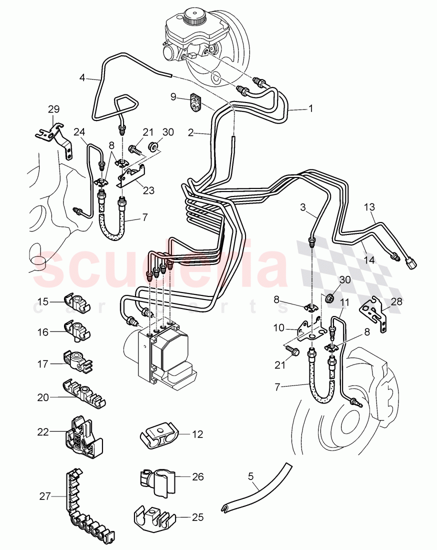 brake line, brake hose, F 3W-9-059 521>>, F ZA-A-062 566>> of Bentley Bentley Continental GT (2003-2010)