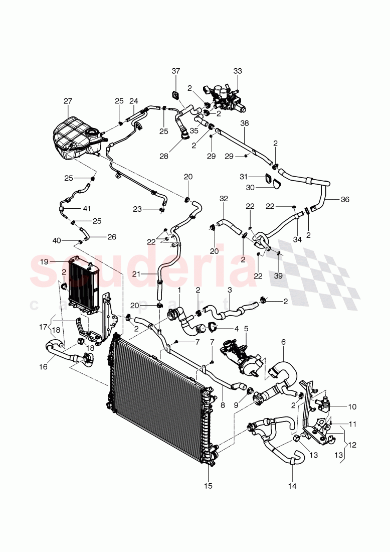 Coolant hoses and pipes, Engine bay, F 3W-E-096 908>> 3W-E-097 155, F ZA-E-096 908>> ZA-E-097 155, F 3W-E-040 000>> 3W-E-082 779, F ZA-E-040 000>> ZA-E-082 779 of Bentley Bentley Continental GTC (2011+)