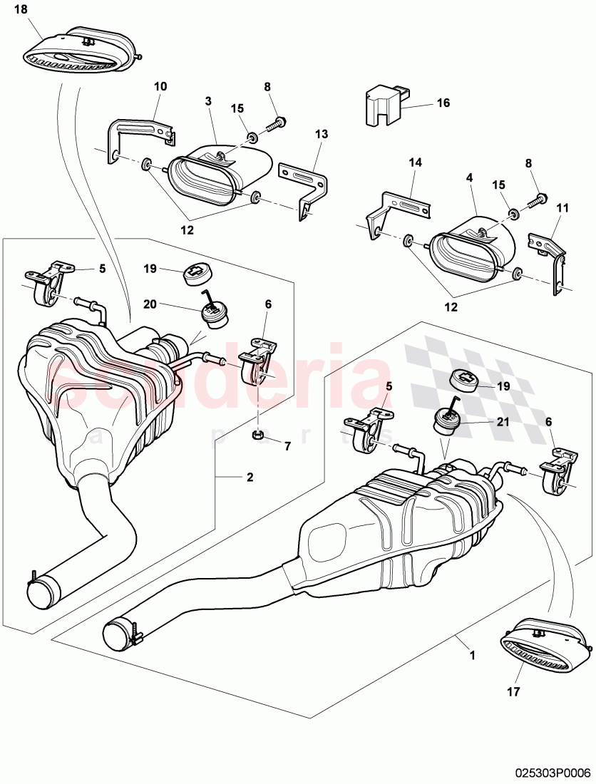 Exhaust muffler with exhaust flap, Exhaust pipe tips, D - MJ 2008>> of Bentley Bentley Continental GT (2003-2010)