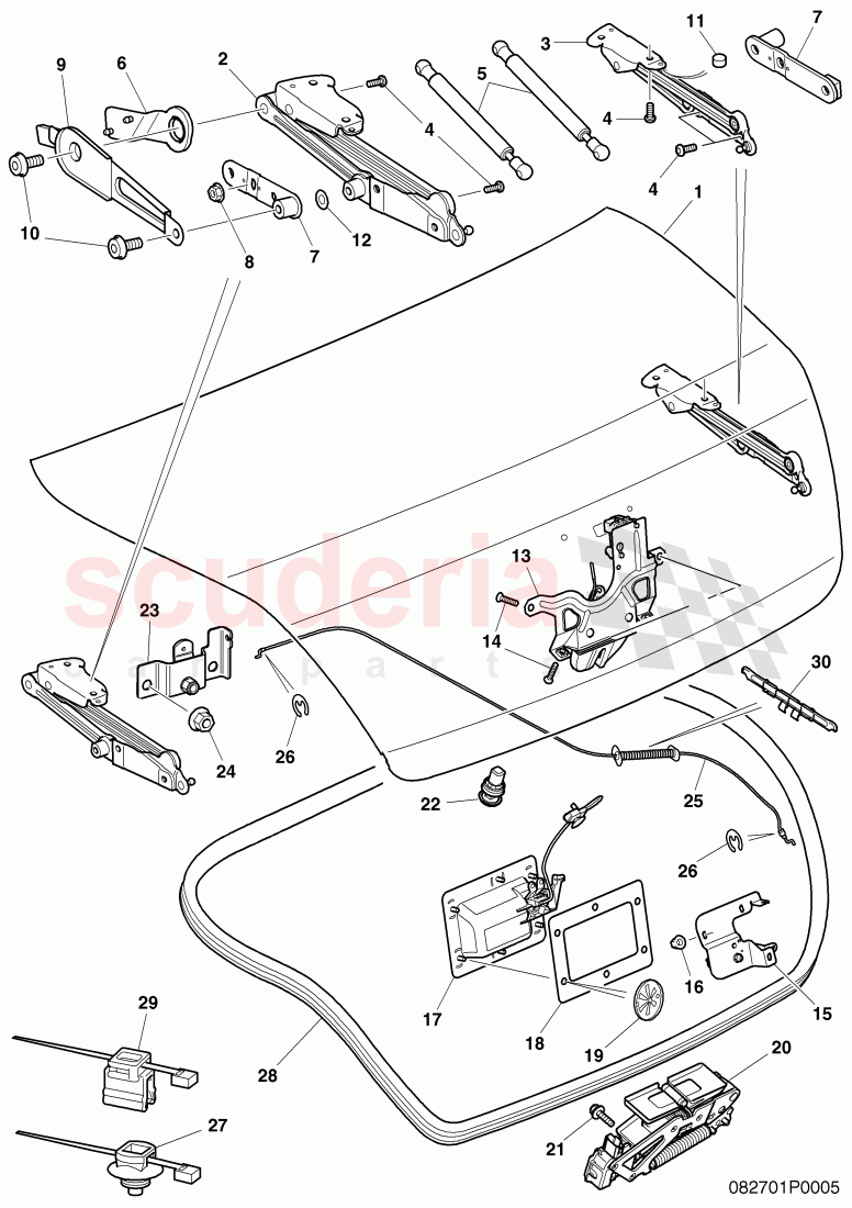 fasteners, for flap, rear, F 3W-6-030 712>> 3W-6-038 068 of Bentley Bentley Continental Flying Spur (2006-2012)