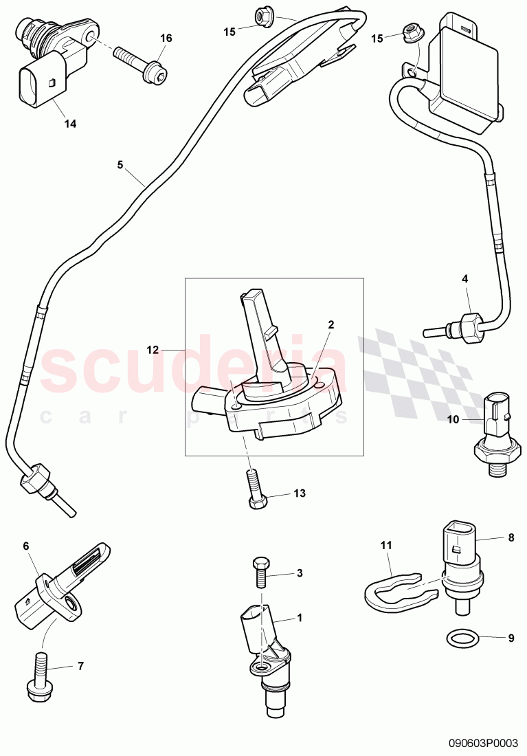 engine speed sensor (rpm), oil level sender, Coolant temperature sender, emissions temperature sensor, D - MJ 2007>> of Bentley Bentley Continental Flying Spur (2006-2012)